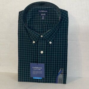 Croft & Barrow Green & Red Plaid Button Up Dress Shirt Size 17 1/2 34/35